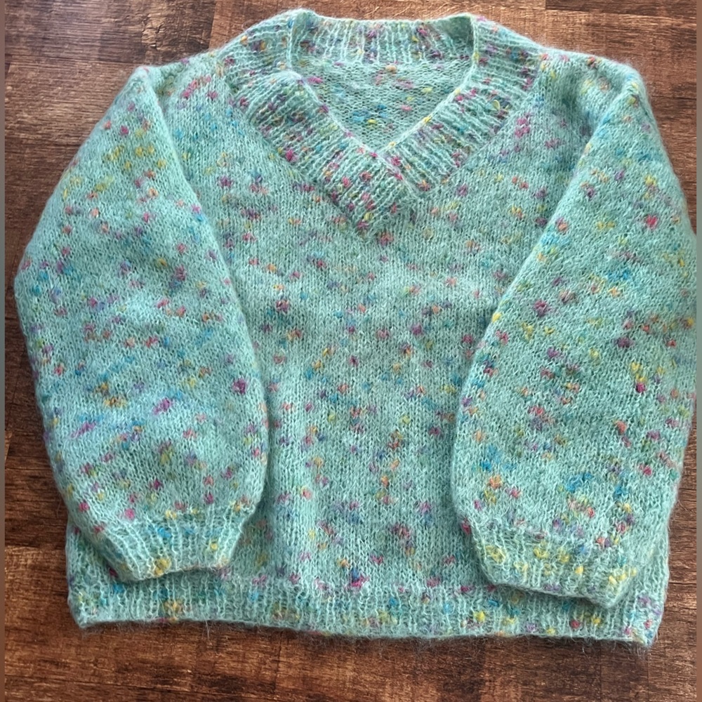 Handmade 80’s Vintage Blue Confetti Sweater Around Size Womens Large